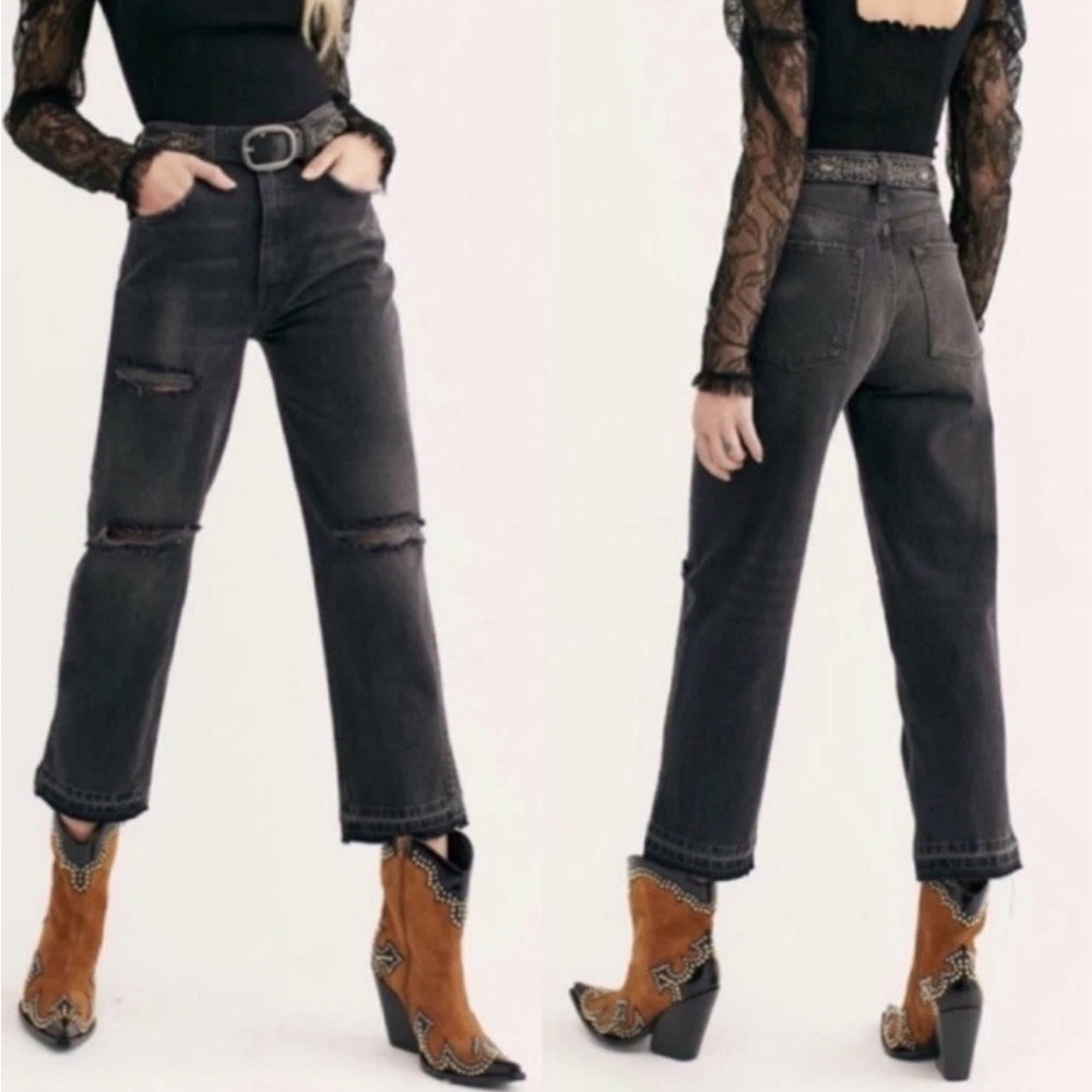 We the Free People Lita Crop Straight Leg Jean Black Distressed Women’s Size 27